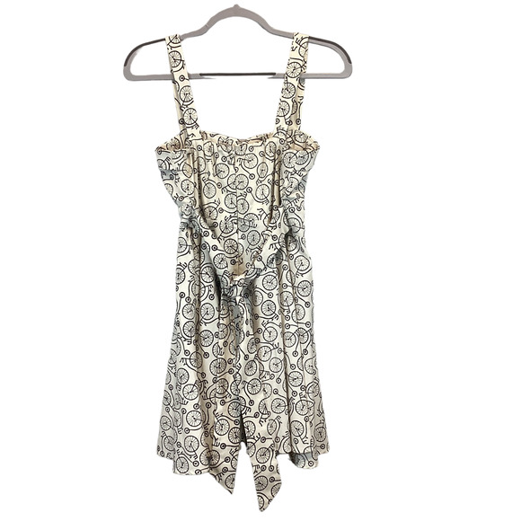 Ixia Dress Bicycle Print Pinup Tie-Back Fit and Flare Dress White Size Large - Picture 3 of 9